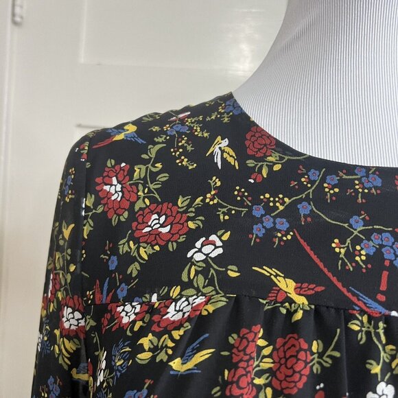 Madewell Sheer-Sleeve Ruffle Peplum Top Blouse Finch Moody Floral Black Small - Picture 4 of 14